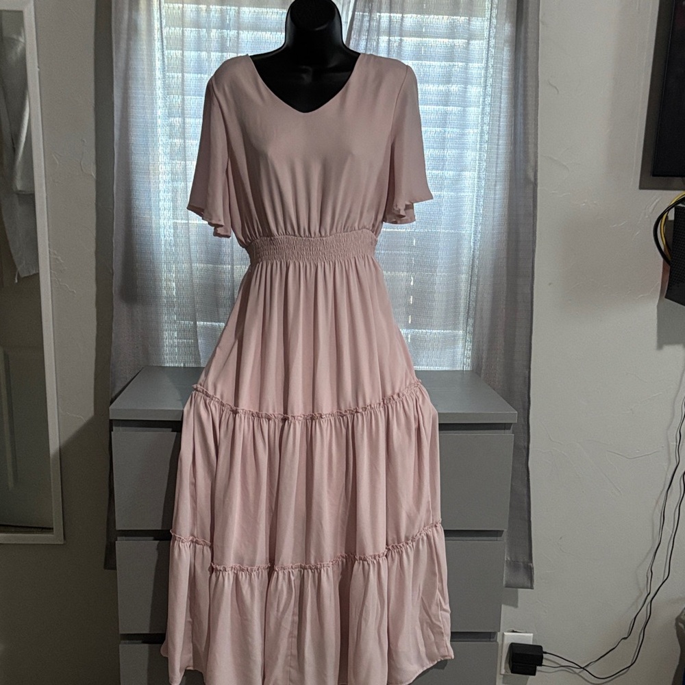 Smocked Waist Blush Pink Maxi Dress for Women